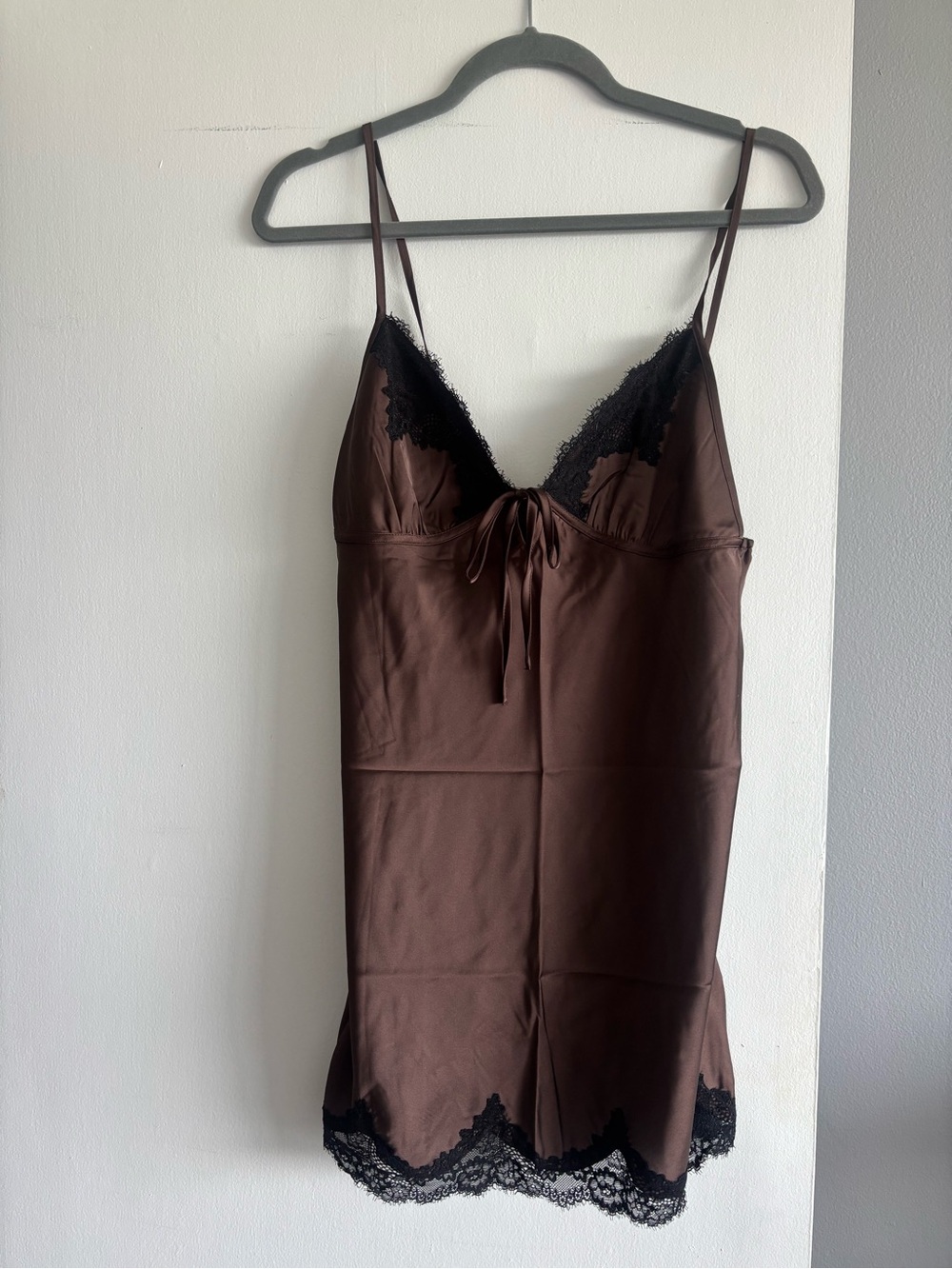 Abercrombie & Fitch Brown Satin Slip with Black Lace Trim